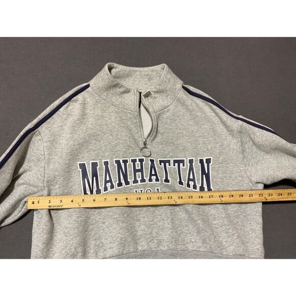 H&M Divided Manhattan USA Gray Cropped Sweater 1/4 Zip Size L Collared - flaw - Picture 5 of 5